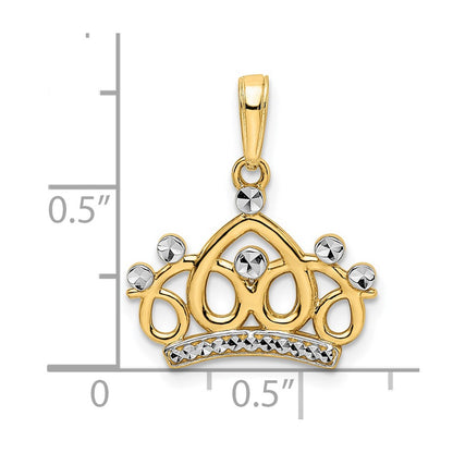 14k Yellow & Rhodium Gold and White Rhodium Diamond-cut Crown Pendant