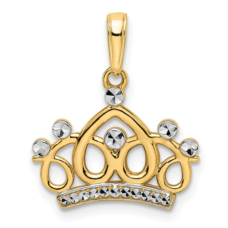 14k Yellow & Rhodium Gold and White Rhodium Diamond-cut Crown Pendant