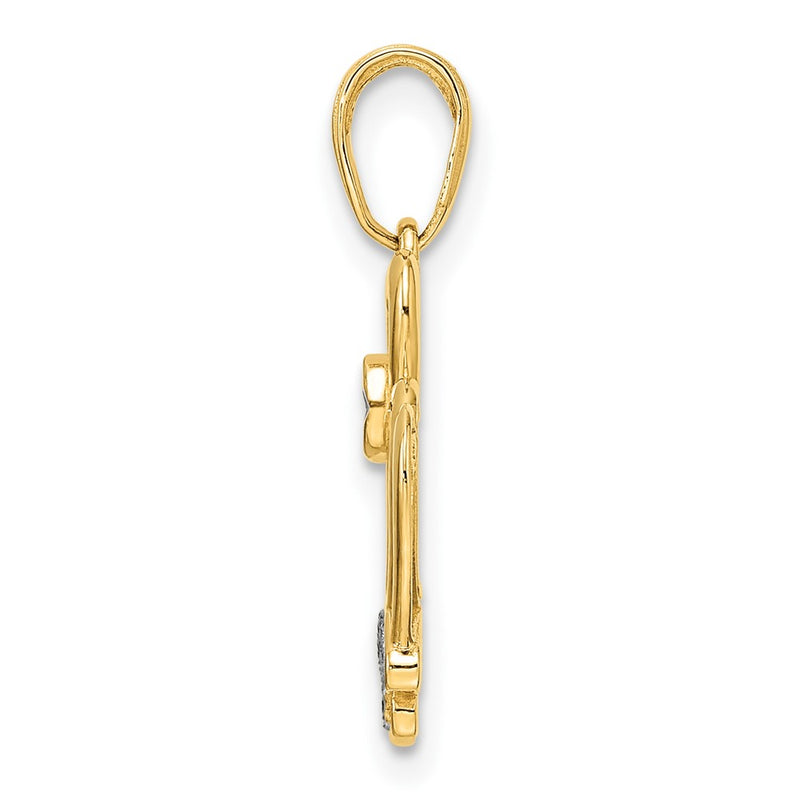 14k Yellow & Rhodium Gold and White Rhodium Diamond-cut Crown Pendant
