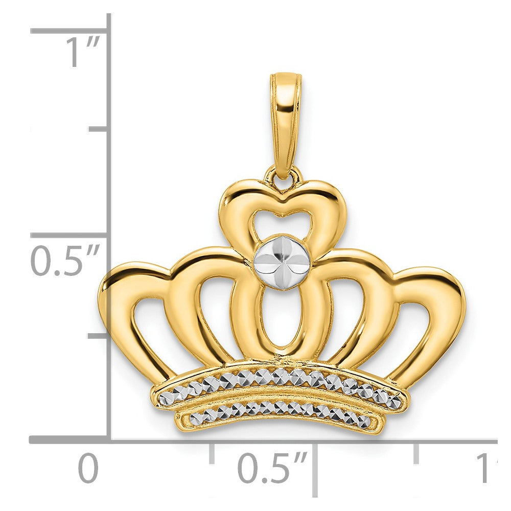 14k Yellow & Rhodium Gold and White Rhodium Diamond-cut Crown Pendant
