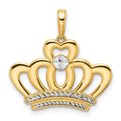 14k Yellow & Rhodium Gold and White Rhodium Diamond-cut Crown Pendant