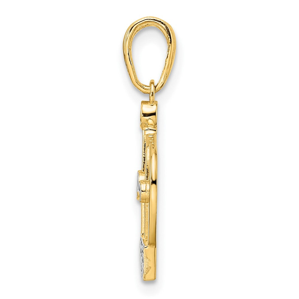14k Yellow & Rhodium Gold and White Rhodium Diamond-cut Crown Pendant