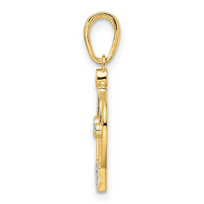 14k Yellow & Rhodium Gold and White Rhodium Diamond-cut Crown Pendant