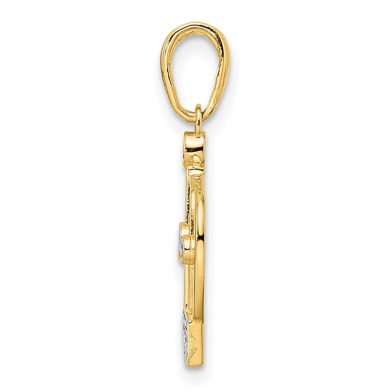 14k Yellow & Rhodium Gold and White Rhodium Diamond-cut Crown Pendant