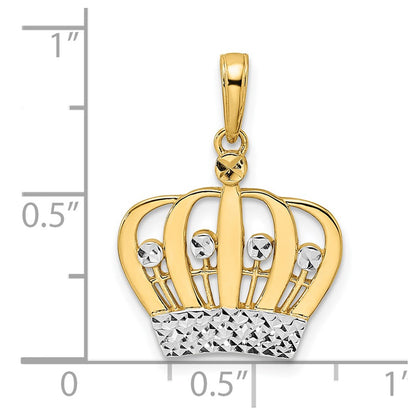 14k Yellow & Rhodium Gold and White Rhodium Diamond-cut Crown Pendant