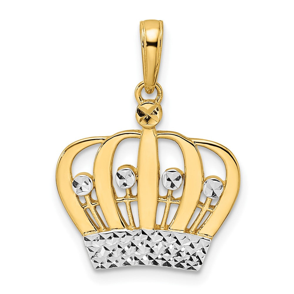 14k Yellow & Rhodium Gold and White Rhodium Diamond-cut Crown Pendant