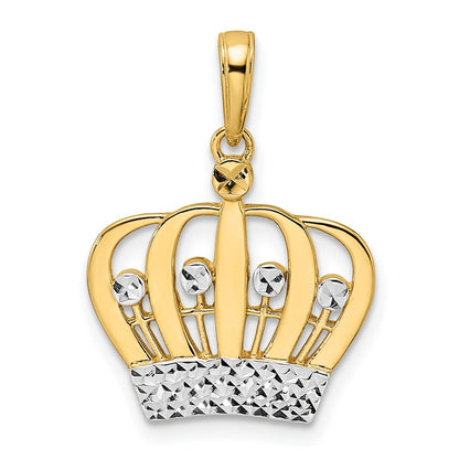 14k Yellow & Rhodium Gold and White Rhodium Diamond-cut Crown Pendant