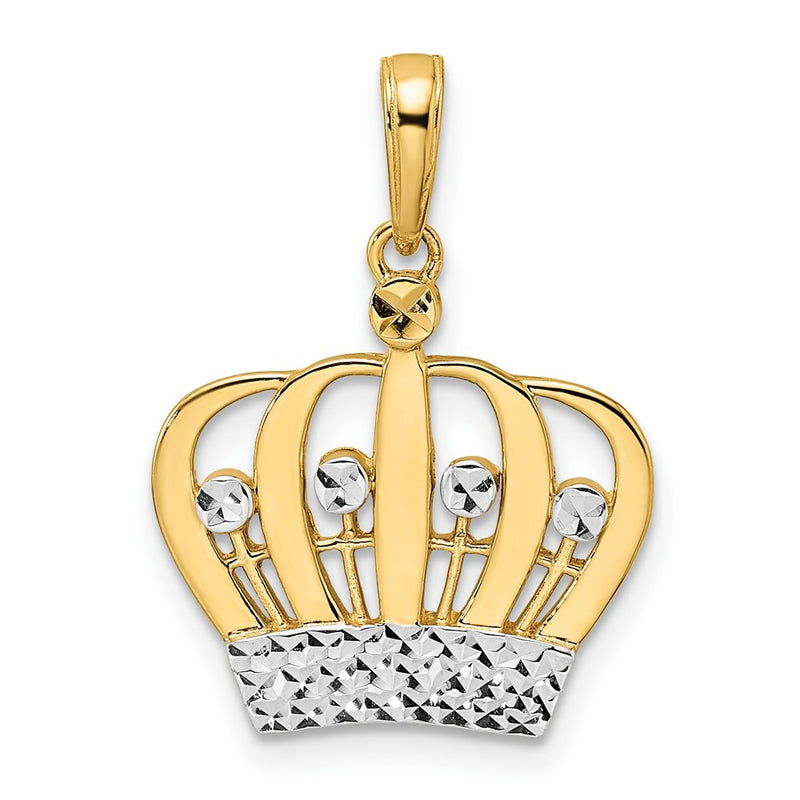 14k Yellow & Rhodium Gold and White Rhodium Diamond-cut Crown Pendant
