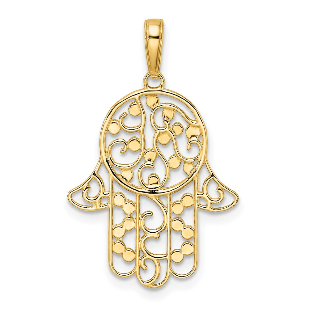 14k Yellow & Rhodium Gold & White Rhodium D/C Fancy Hamsa Pendant