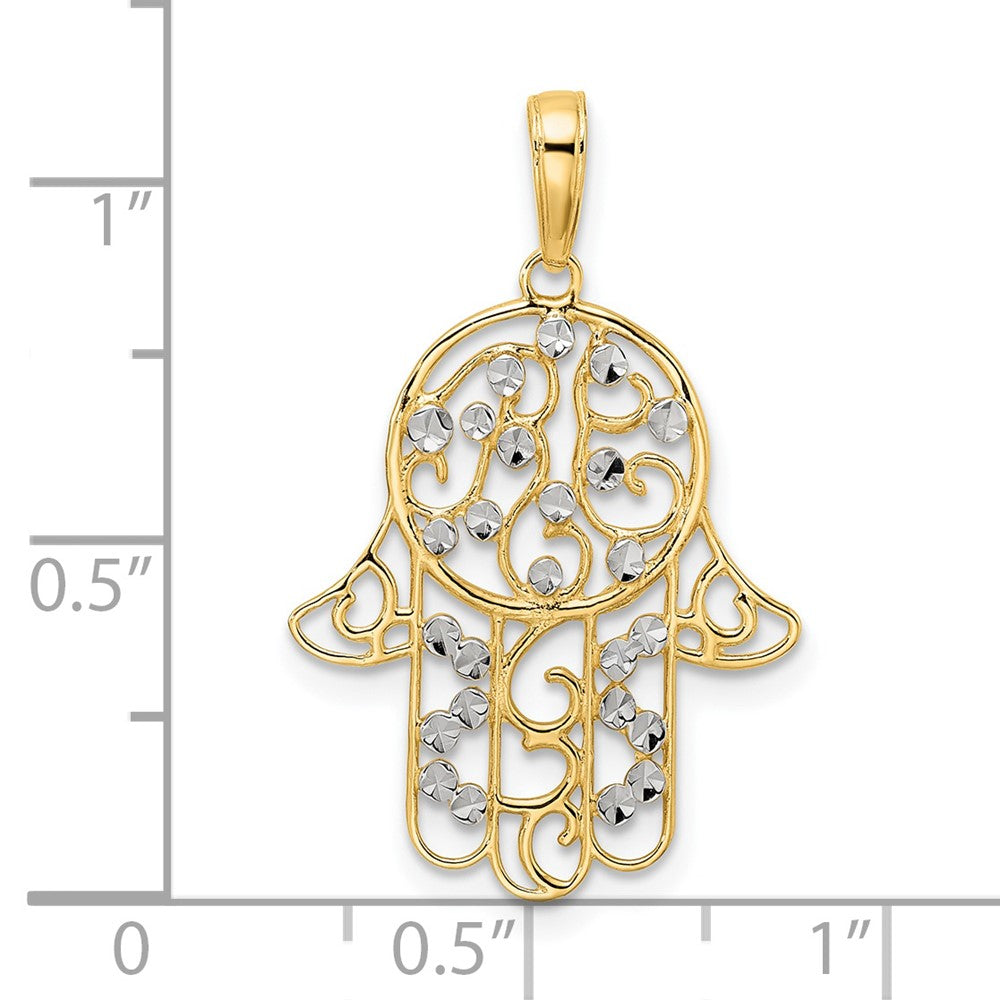14k Yellow & Rhodium Gold & White Rhodium D/C Fancy Hamsa Pendant