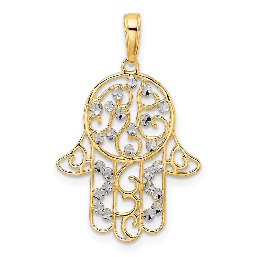 14k Yellow & Rhodium Gold & White Rhodium D/C Fancy Hamsa Pendant