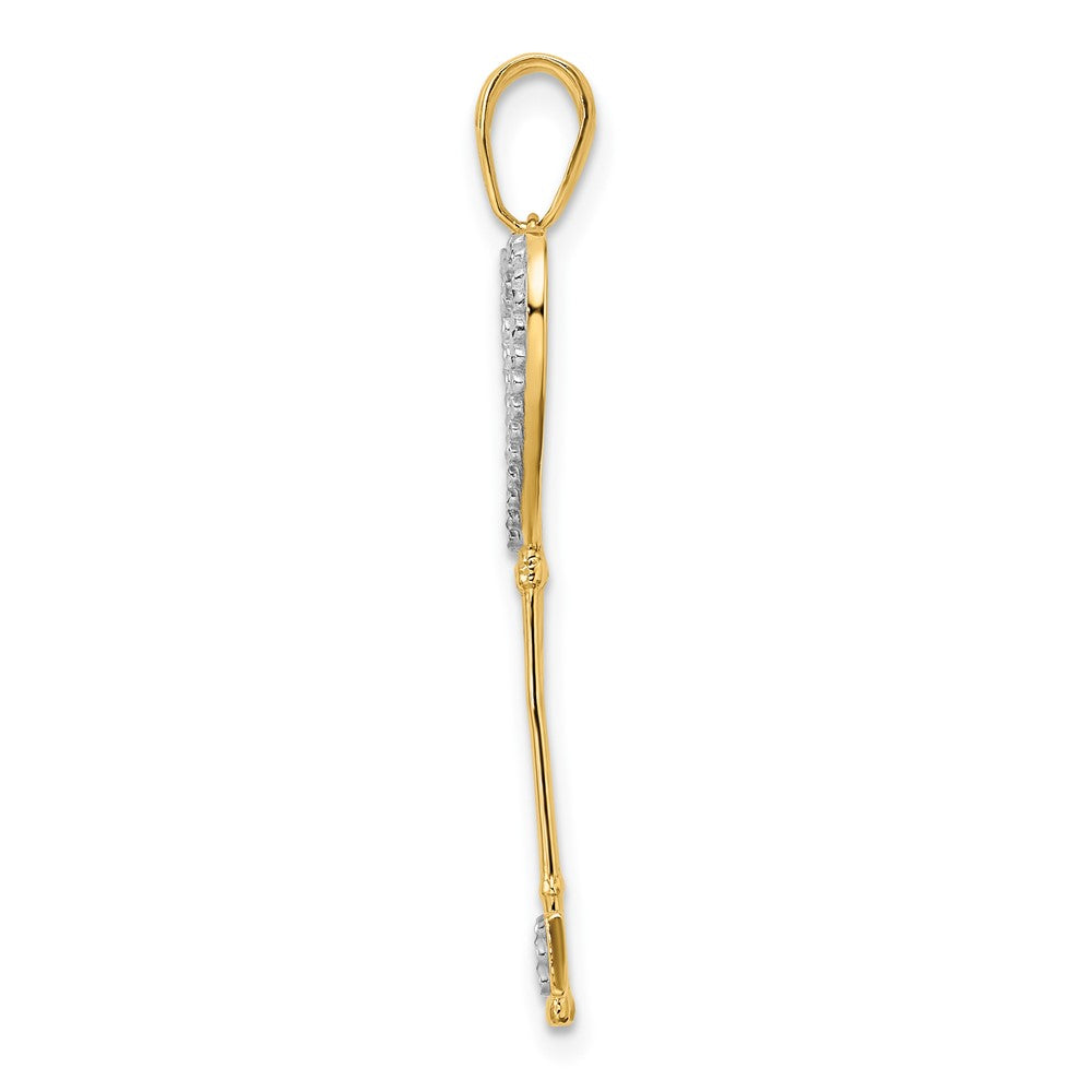 14k Yellow & Rhodium Gold w/White and Rose Rhodium Diamond-cut Hearts Key Pendant