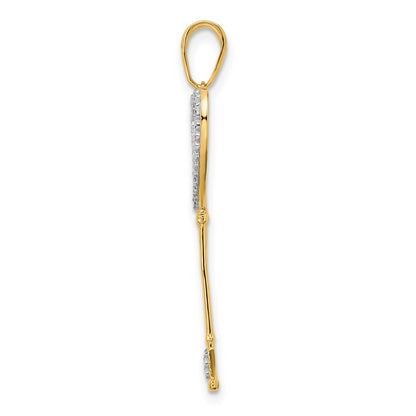 14k Yellow & Rhodium Gold w/White and Rose Rhodium Diamond-cut Hearts Key Pendant
