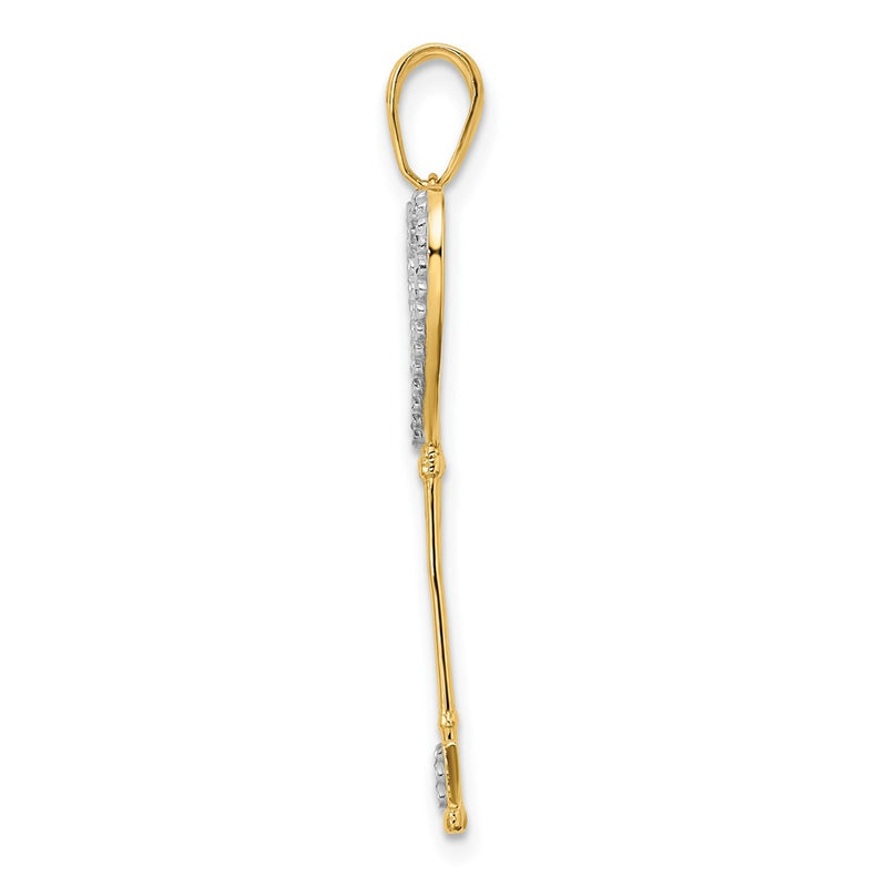 14k Yellow & Rhodium Gold w/White and Rose Rhodium Diamond-cut Hearts Key Pendant