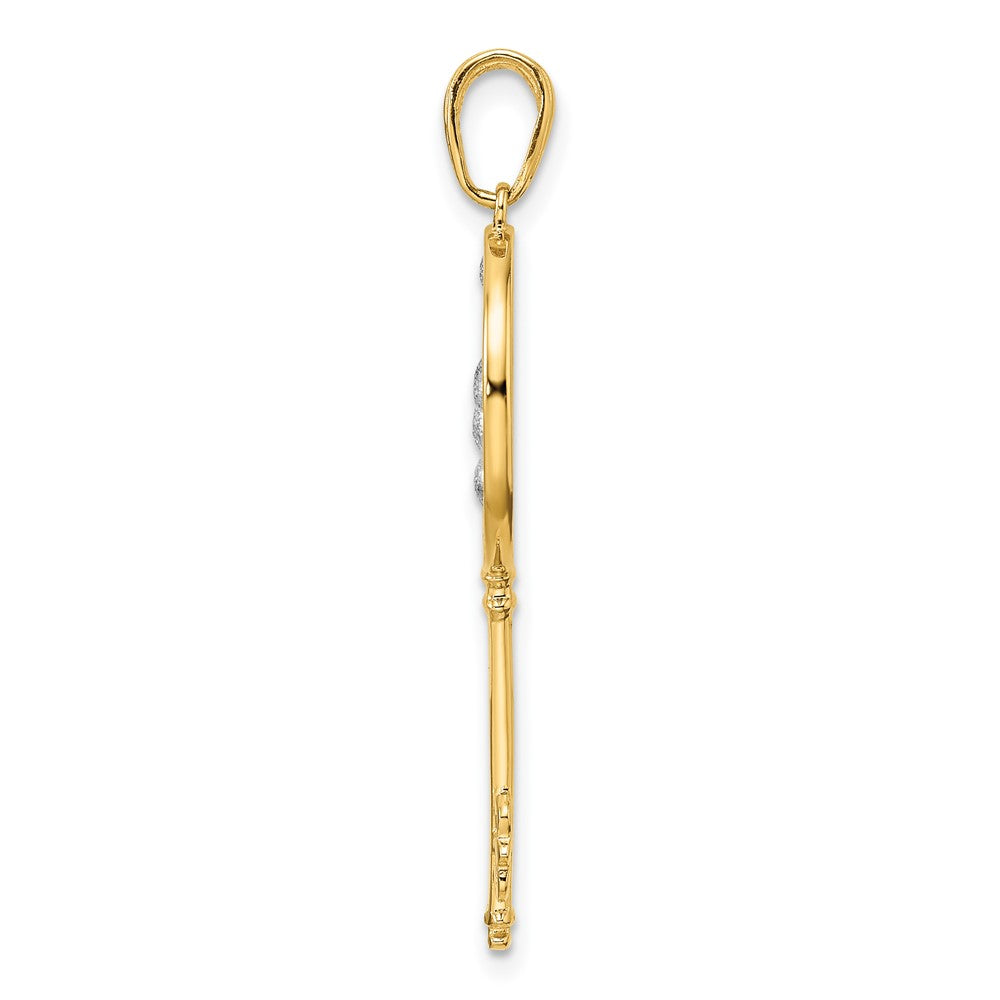 14k Yellow & Rhodium Gold and White Rhodium Flowers Key Pendant