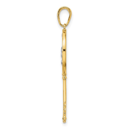 14k Yellow & Rhodium Gold and White Rhodium Flowers Key Pendant
