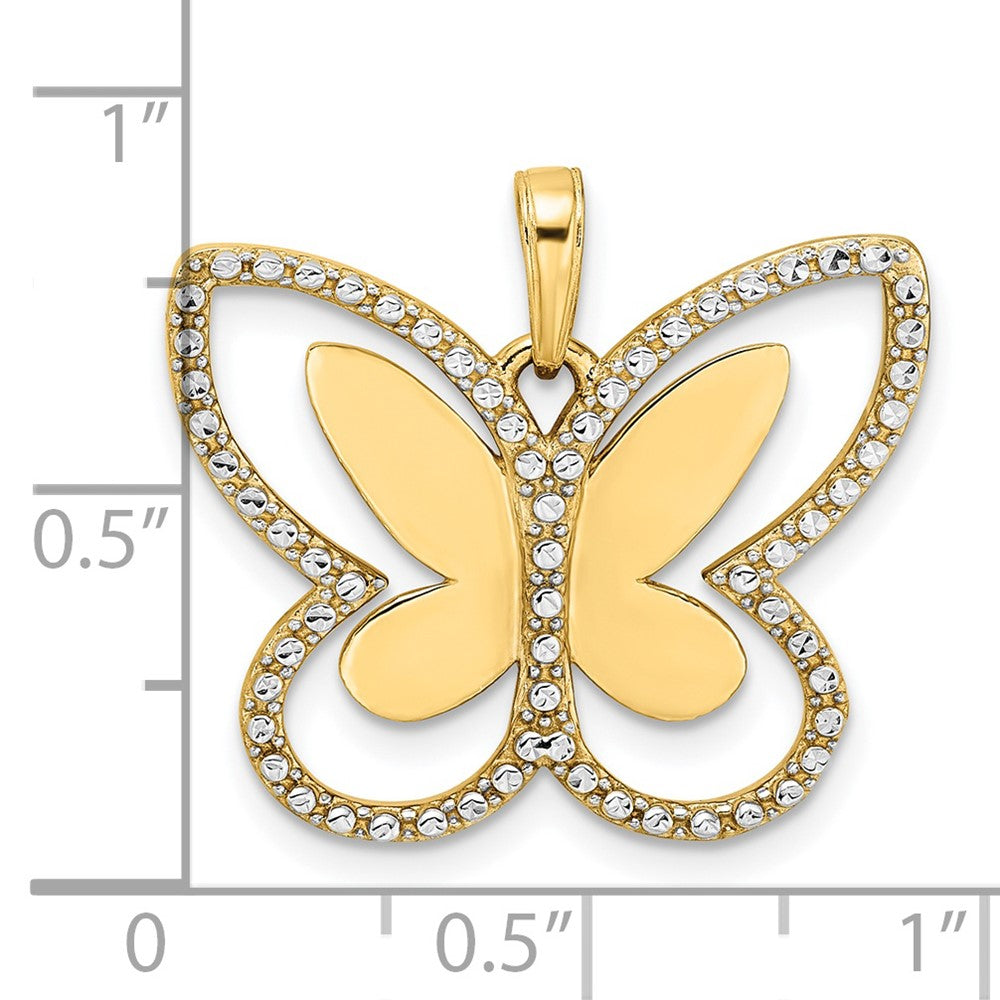 14k Yellow & Rhodium Gold and White Rhodium Diamond-cut Butterfly Pendant