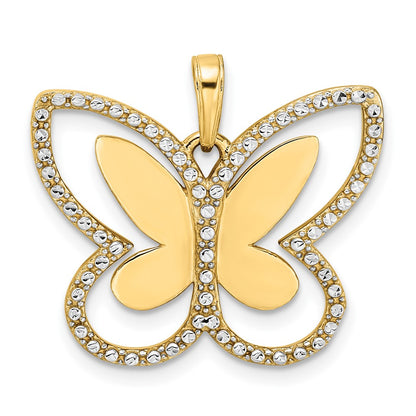 14k Yellow & Rhodium Gold and White Rhodium Diamond-cut Butterfly Pendant