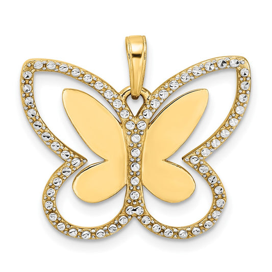 14k Yellow & Rhodium Gold and White Rhodium Diamond-cut Butterfly Pendant