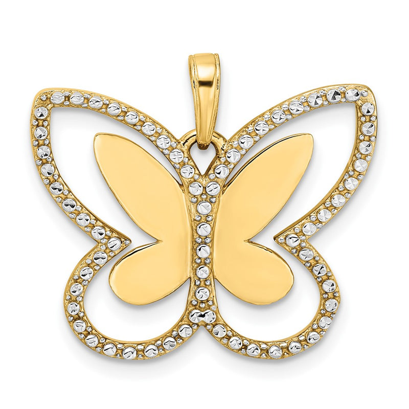 14k Yellow & Rhodium Gold and White Rhodium Diamond-cut Butterfly Pendant