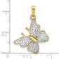 14k Yellow & Rhodium Gold and White Rhodium Diamond-cut Fancy Butterfly Pendant