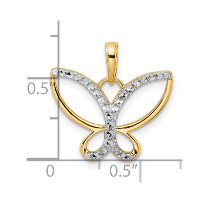 14k Yellow & Rhodium Gold and White Rhodium Diamond-cut Butterfly Pendant