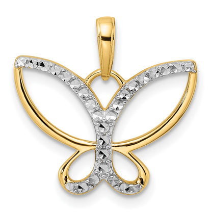 14k Yellow & Rhodium Gold and White Rhodium Diamond-cut Butterfly Pendant