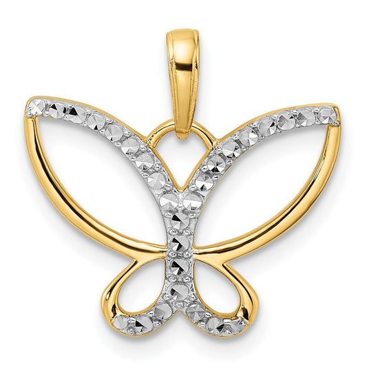 14k Yellow & Rhodium Gold and White Rhodium Diamond-cut Butterfly Pendant