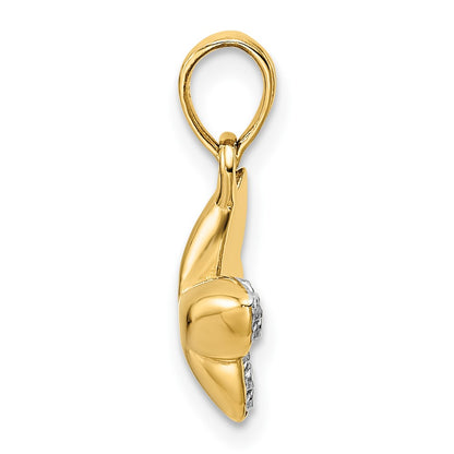 14k Yellow & Rhodium Gold and White Rhodium Half Diamond-cut Butterfly Pendant