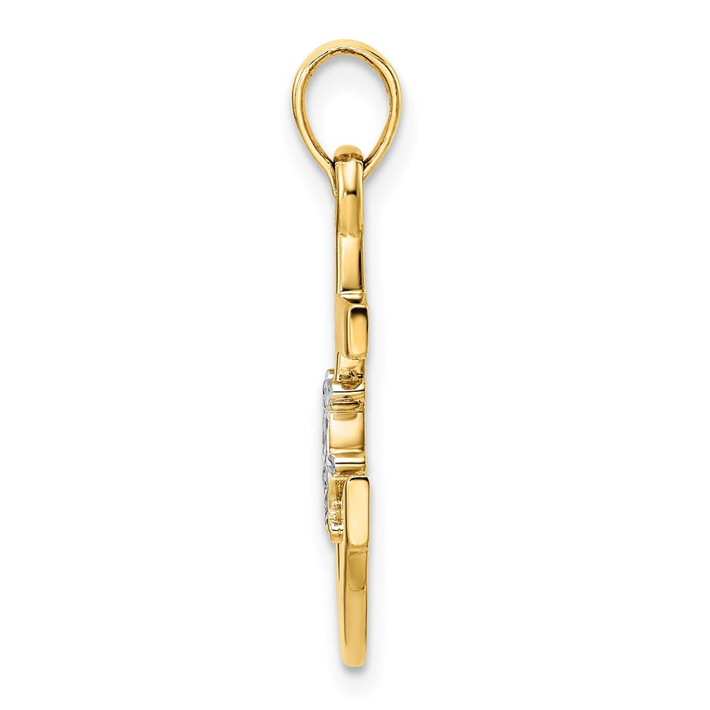 14k Yellow & Rhodium Gold/White Rhodium D/C Anchor and Ship's Wheel Pendant