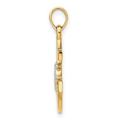 14k Yellow & Rhodium Gold/White Rhodium D/C Anchor and Ship's Wheel Pendant