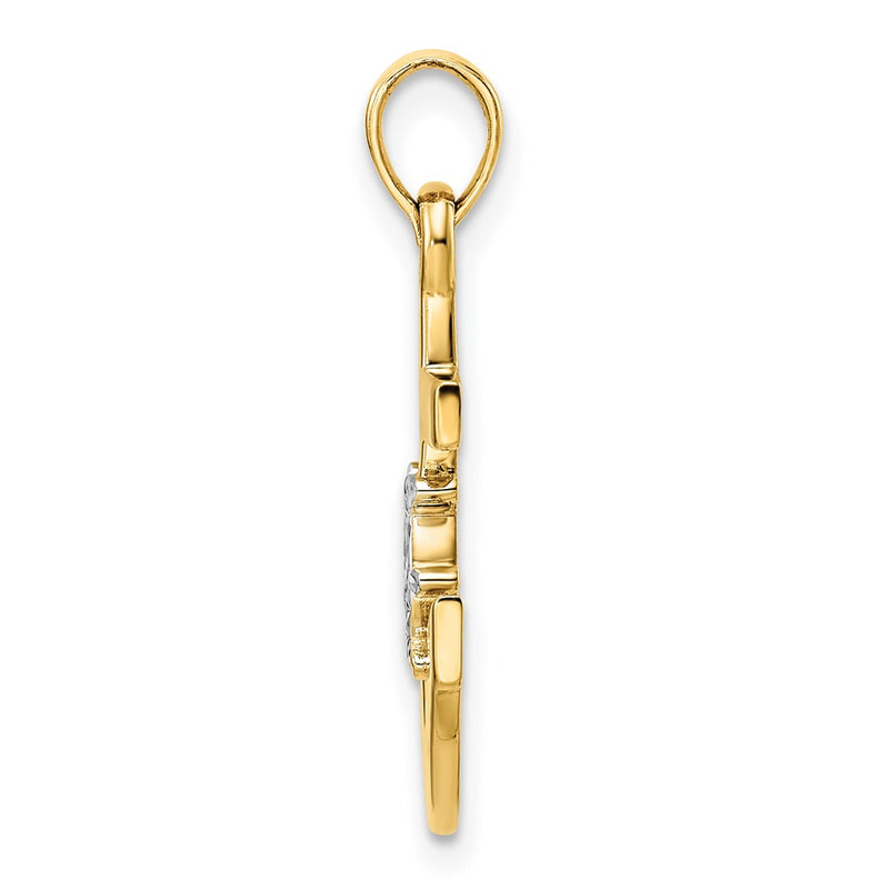 14k Yellow & Rhodium Gold/White Rhodium D/C Anchor and Ship's Wheel Pendant