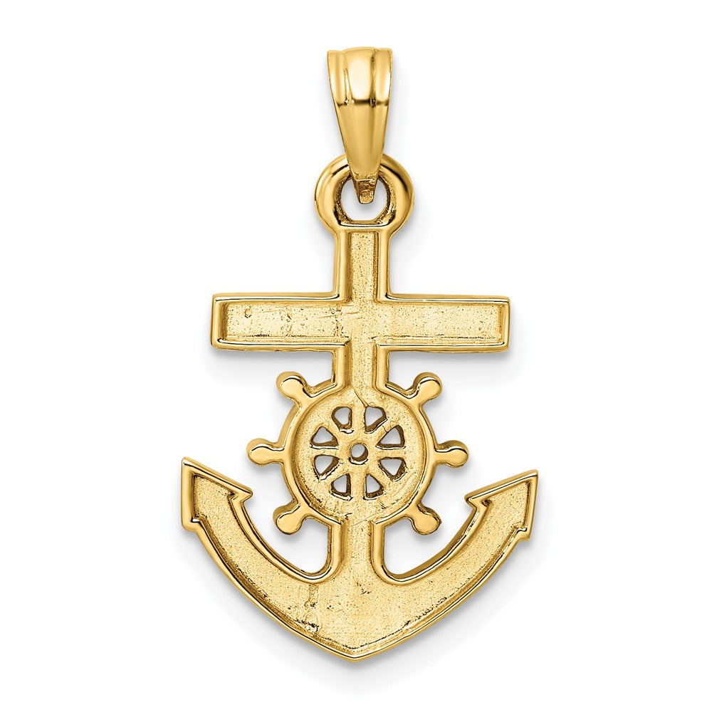 14k Yellow & Rhodium Gold/White Rhodium D/C Anchor and Ship's Wheel Pendant