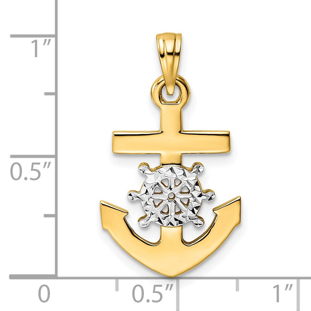 14k Yellow & Rhodium Gold/White Rhodium D/C Anchor and Ship's Wheel Pendant