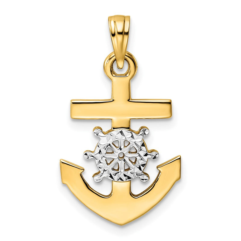 14k Yellow & Rhodium Gold/White Rhodium D/C Anchor and Ship's Wheel Pendant