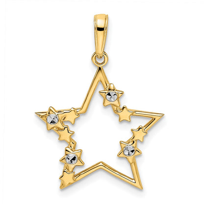 14k Yellow & Rhodium Gold & White Rhodium D/C Stars Pendant