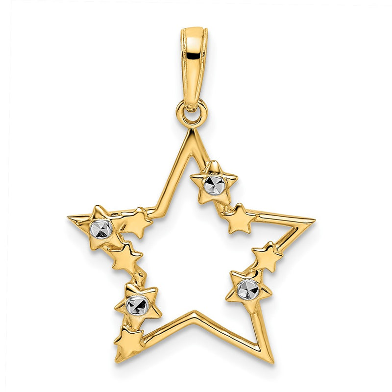 14k Yellow & Rhodium Gold & White Rhodium D/C Stars Pendant