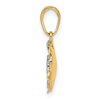14k Yellow & Rhodium Gold and White Rhodium Diamond-cut Flower Pendant