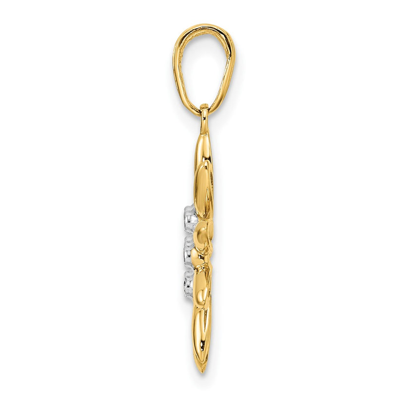 14k Yellow & Rhodium Gold and White Rhodium Diamond-cut Flower Pendant