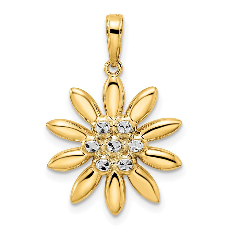 14k Yellow & Rhodium Gold and White Rhodium Diamond-cut Flower Pendant