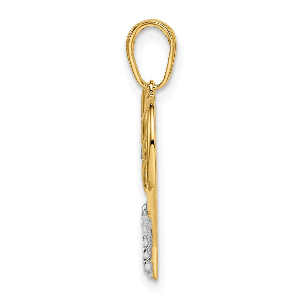14k Yellow & Rhodium Gold and White Rhodium Diamond-cut Floral Heart Pendant
