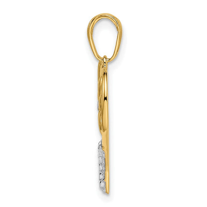 14k Yellow & Rhodium Gold and White Rhodium Diamond-cut Floral Heart Pendant