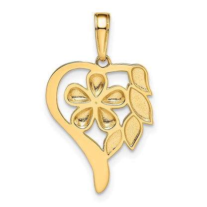 14k Yellow & Rhodium Gold and White Rhodium Diamond-cut Floral Heart Pendant