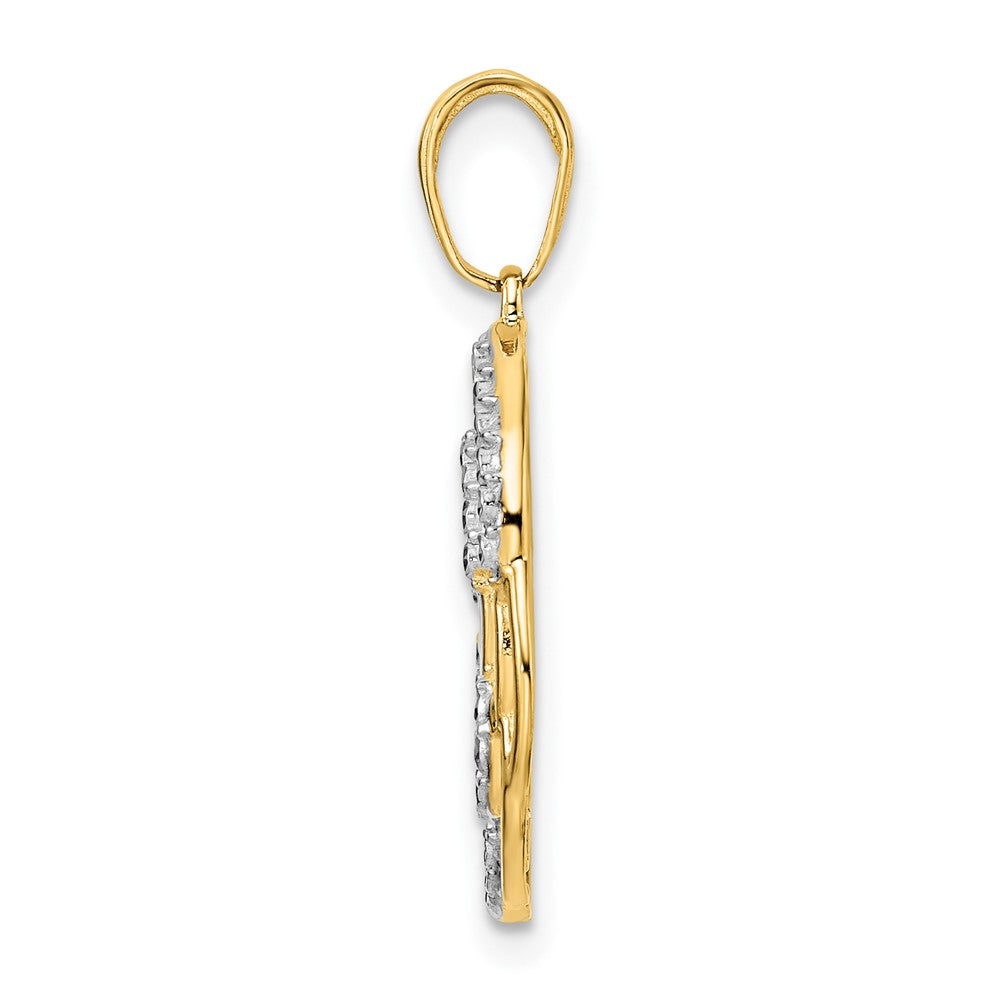 14k Yellow & Rhodium Gold and White Rhodium Diamond-cut Flower Pendant