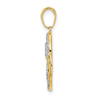 14k Yellow & Rhodium Gold and White Rhodium Diamond-cut Flower Pendant