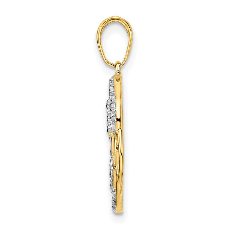 14k Yellow & Rhodium Gold and White Rhodium Diamond-cut Flower Pendant