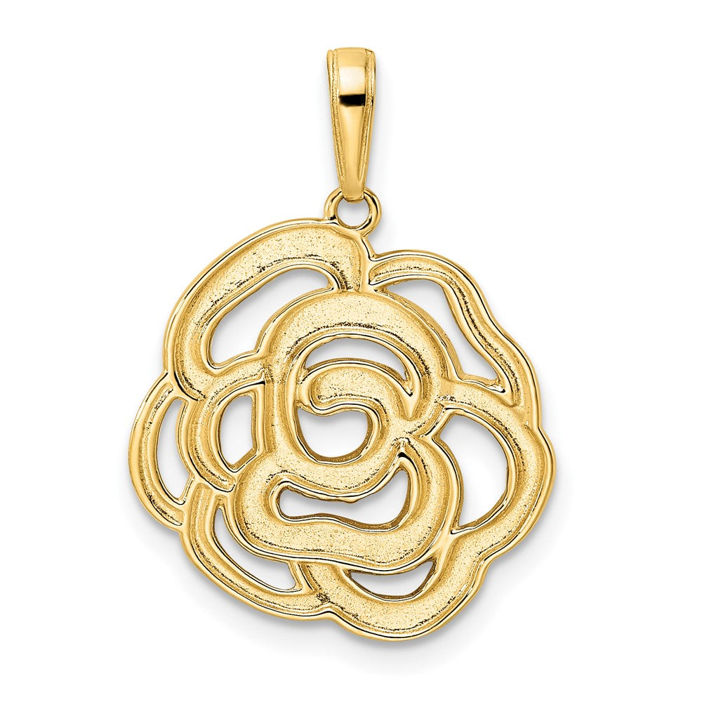 14k Yellow & Rhodium Gold and White Rhodium Diamond-cut Flower Pendant