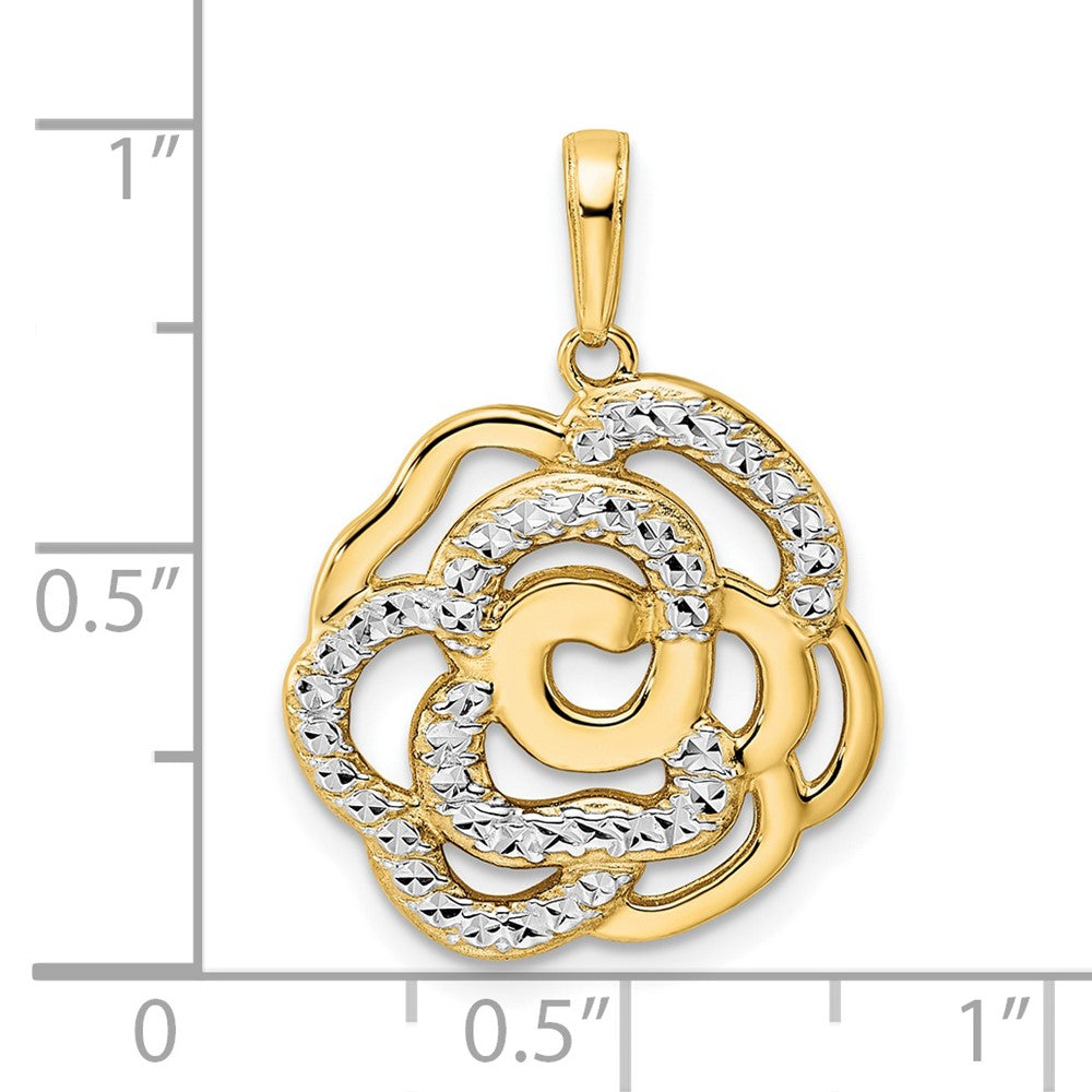 14k Yellow & Rhodium Gold and White Rhodium Diamond-cut Flower Pendant