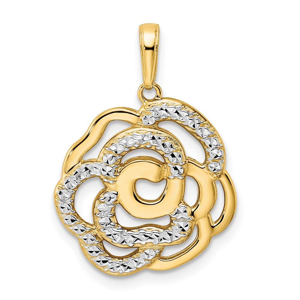 14k Yellow & Rhodium Gold and White Rhodium Diamond-cut Flower Pendant