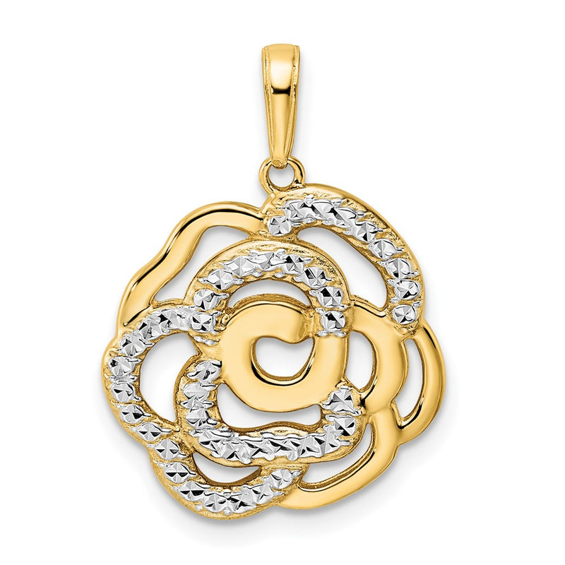 14k Yellow & Rhodium Gold and White Rhodium Diamond-cut Flower Pendant
